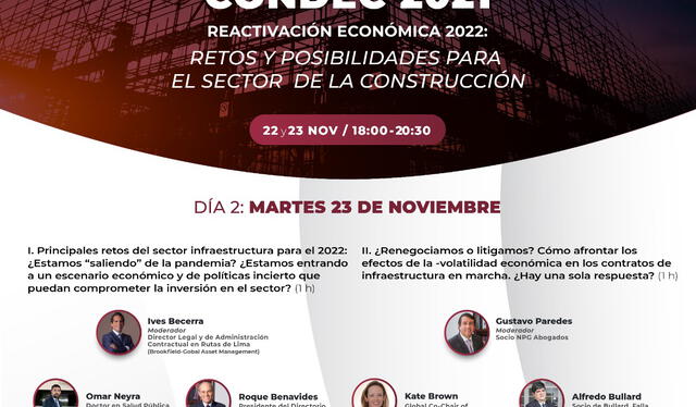  <em>Ponentes del martes 23 de noviembre. CONDEC 2021: Retos y posibilidades para el sector de la construcción. Imagen: CONDEC 2021</em>  