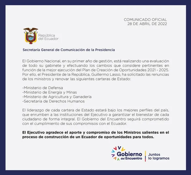<em>Comunicado del Gobierno de Ecuador. Foto: Twitter</em>   